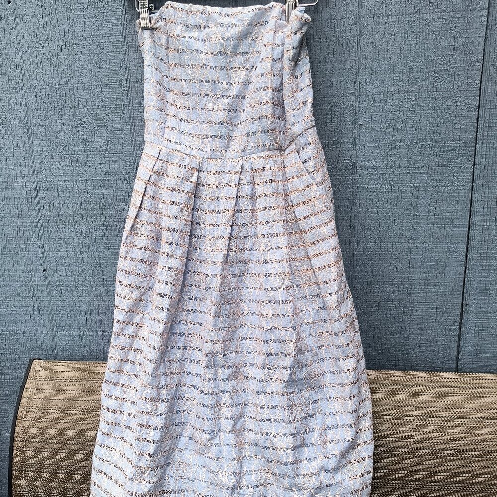 Blue with gold thread strapless dress